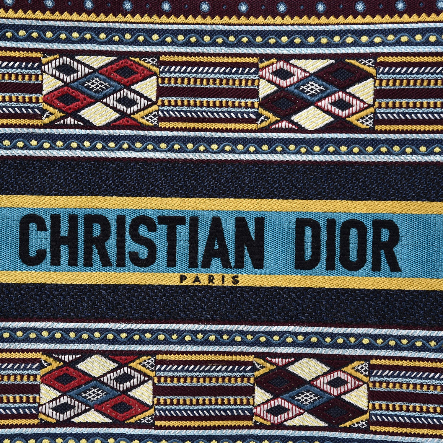 Christian Dior Canvas Embroidered Book Tote Blue Multicolor 9 of 10