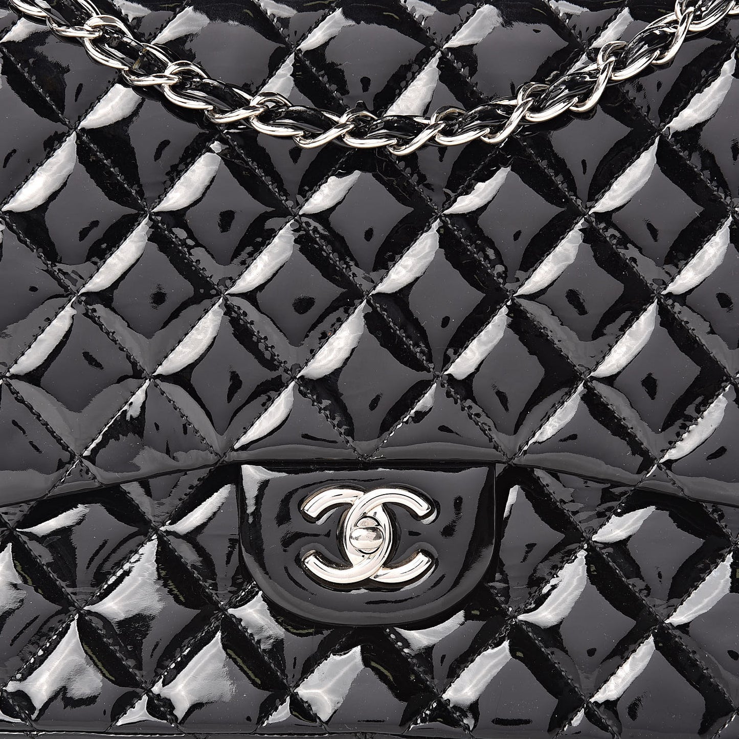 Patent Quilted Jumbo Single Flap Black