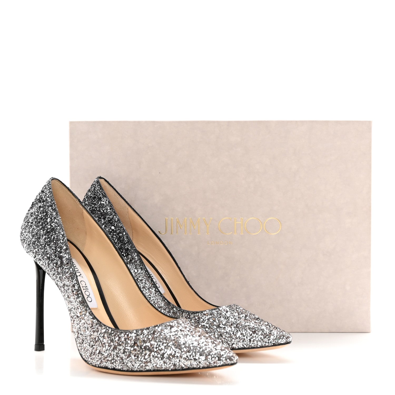 Jimmy Choo Coarse Glitter Degrade Pointy Toe Romy 100 Pumps 38 Light 38 Mocha Black 10 of 10