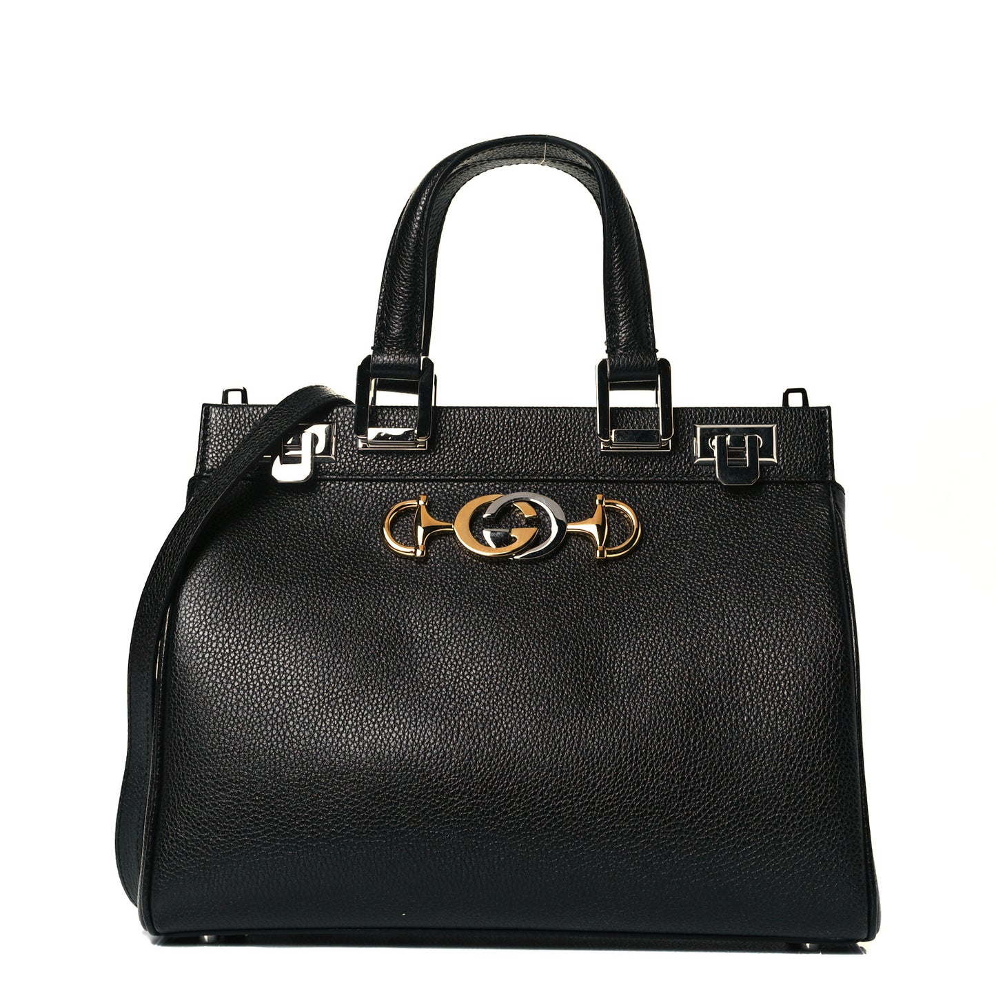 Grainy Calfskin Small Zumi Top Handle Bag Black