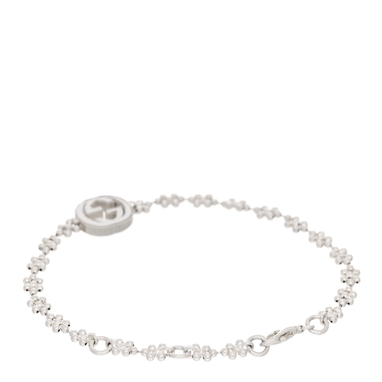 Sterling Silver Interlocking GG Beaded Flower Bracelet