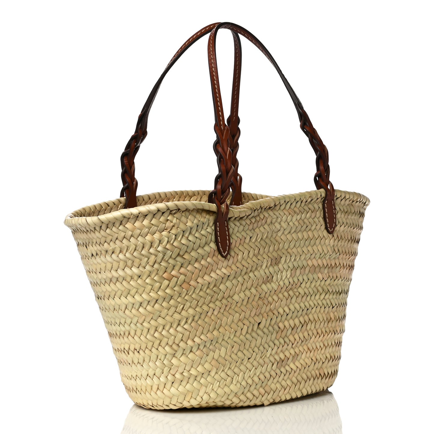 Palmitto Vitello Woven Braided Large Basket Tote Bag Naturale Cognac
