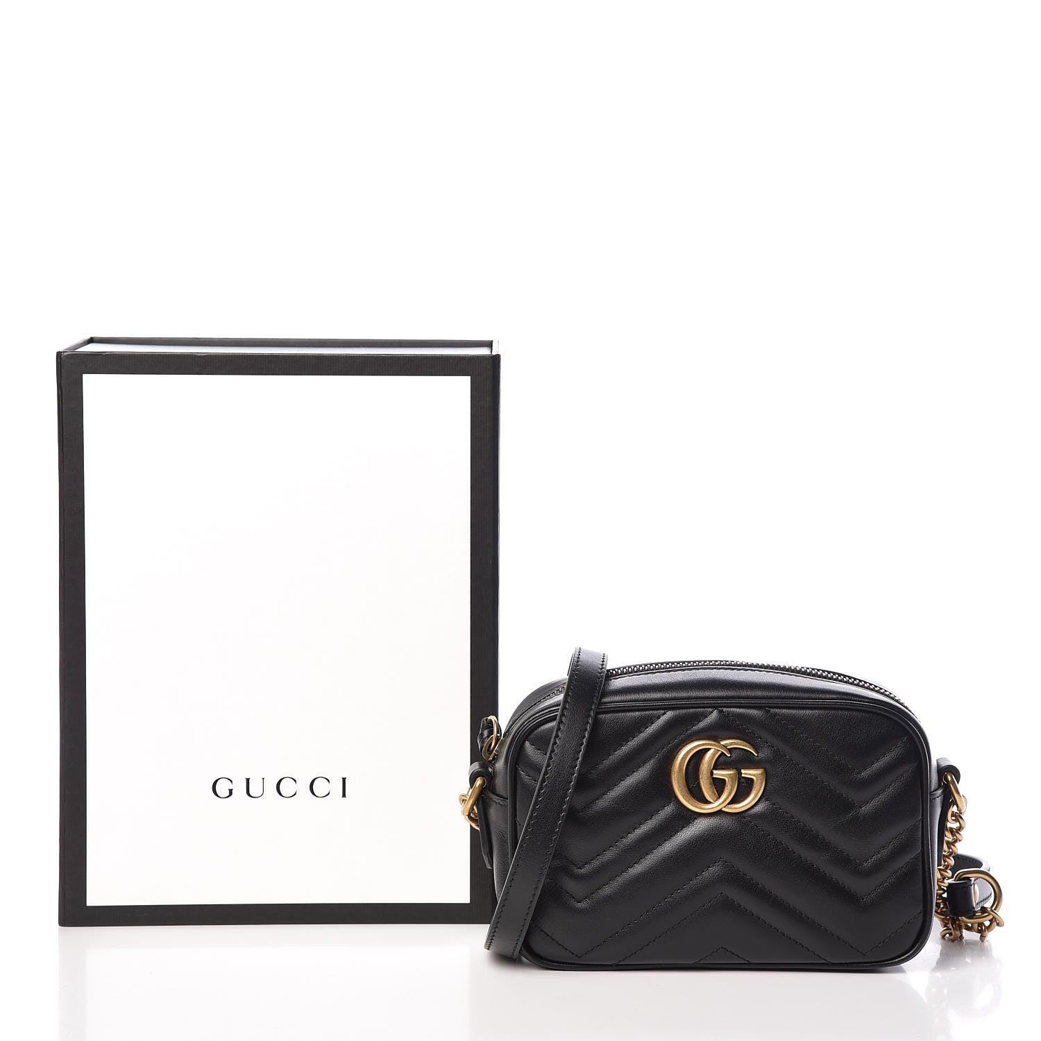 Gucci Calfskin Matelasse Mini GG Marmont Chain Shoulder Bag Black 10 of 10