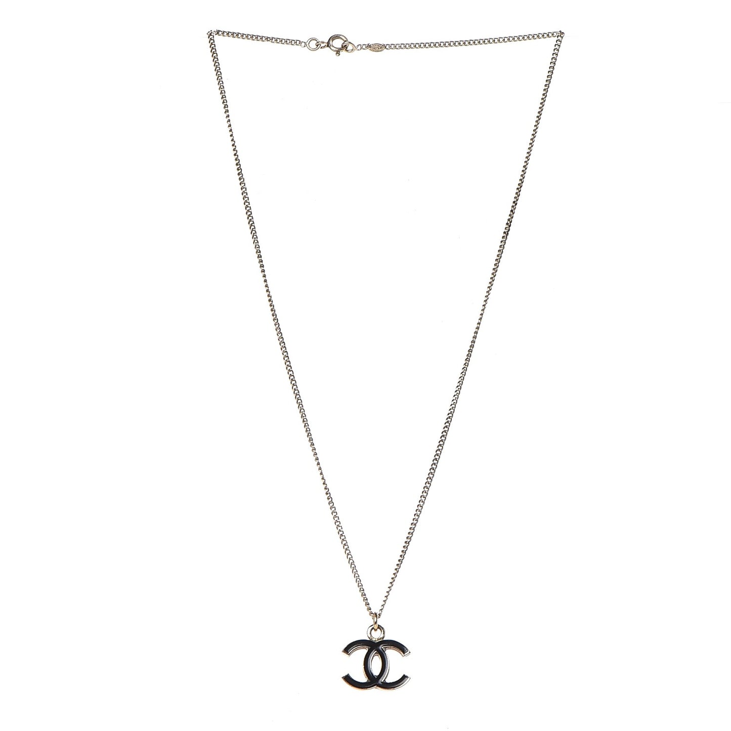 Enamel CC Pendant Necklace Black Gold