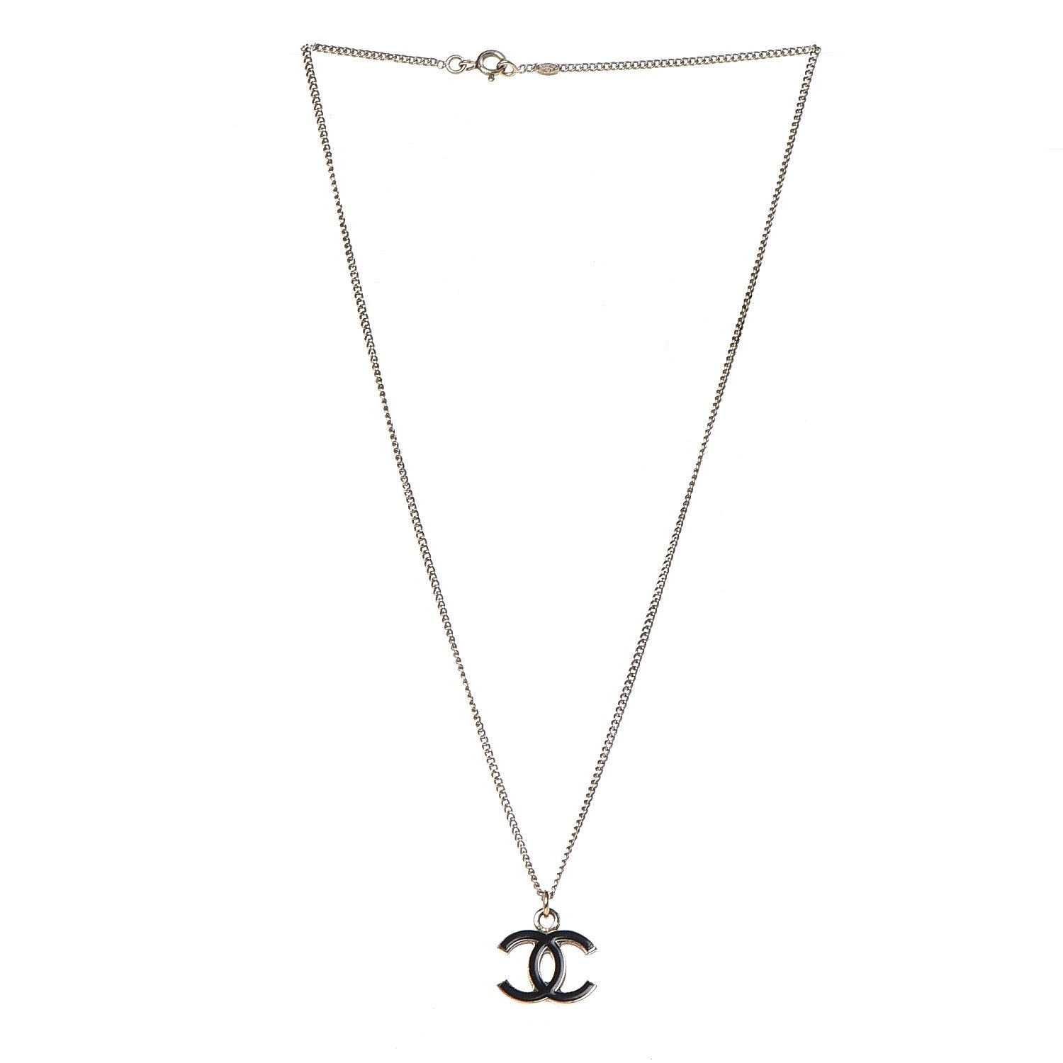 Chanel Enamel CC Pendant Necklace Black Gold 3 of 5