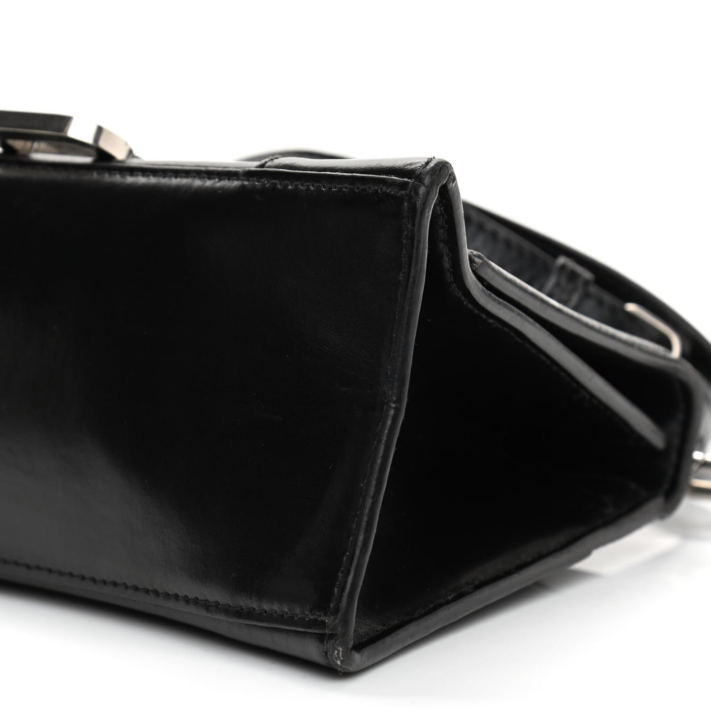 Shiny Box Calfskin Graffiti Logo Small Hourglass Top Handle Bag Black Silver