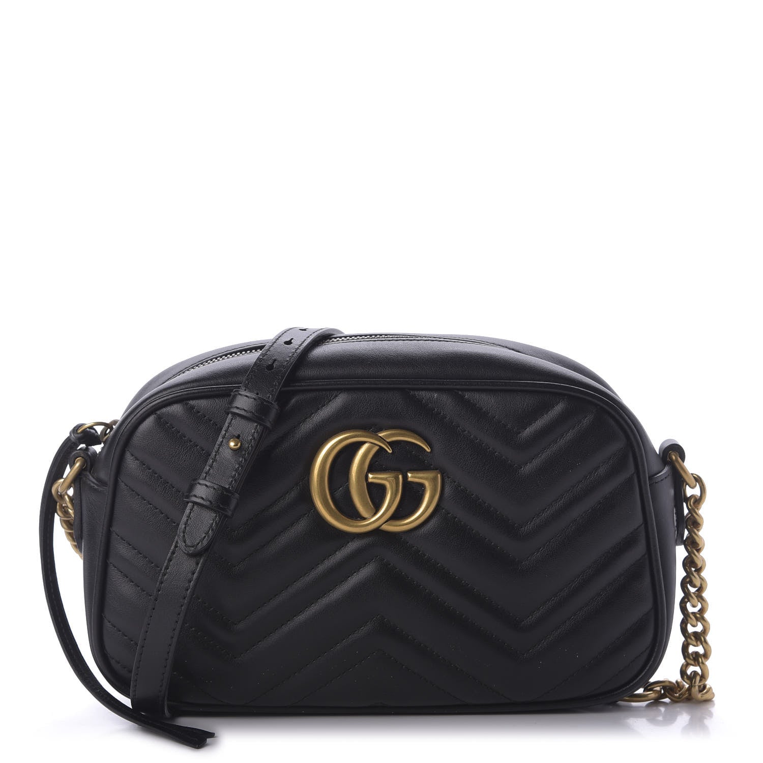 Gucci Calfskin Matelasse Small GG Marmont Chain Shoulder Bag Black 1 of 9