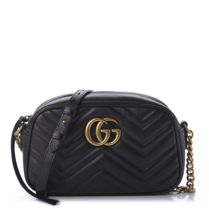 Gucci Calfskin Matelasse Small GG Marmont Chain Shoulder Bag Black 1 of 9