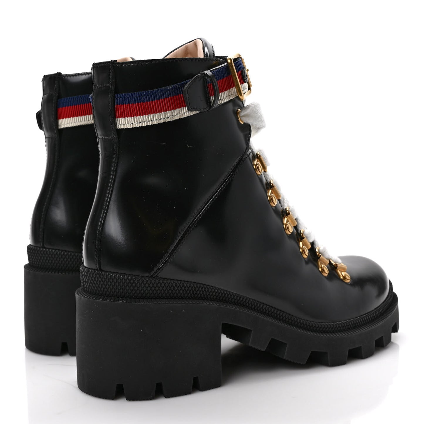 Calfskin Sylvie Web Lace Up Combat Boots 37.5 Black