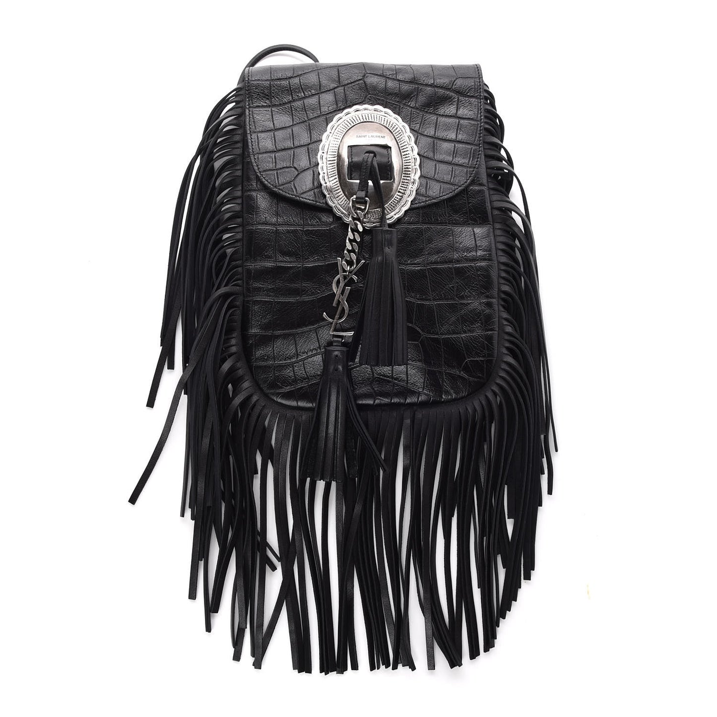 Calfskin Crocodile Embossed Anita Tassed Crossbody Bag Black