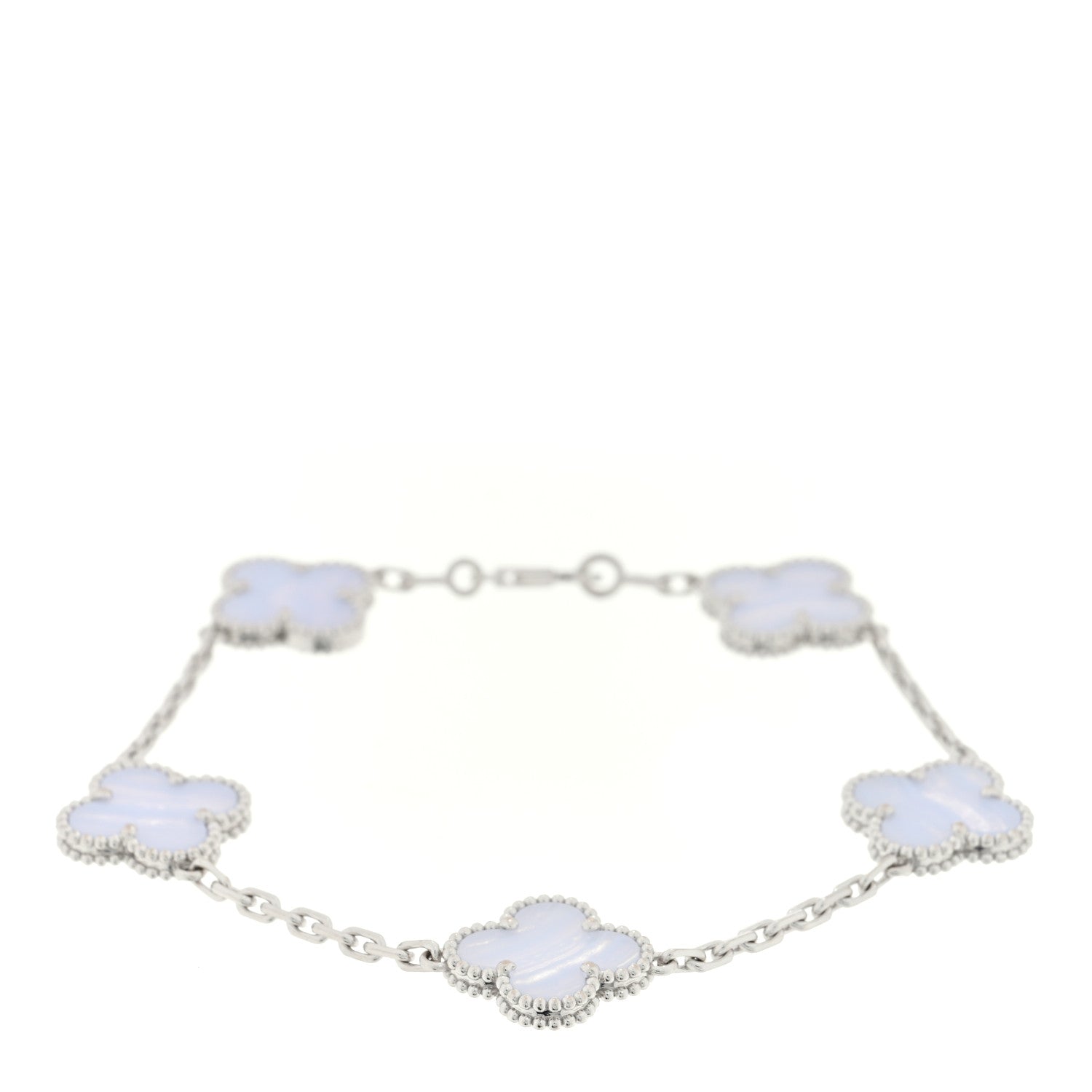 Van Cleef & Arpels 18K White Gold Chalcedony 5 Motifs Vintage Alhambra Bracelet 1 of 4