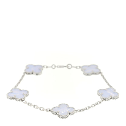 Van Cleef & Arpels 18K White Gold Chalcedony 5 Motifs Vintage Alhambra Bracelet 1 of 4