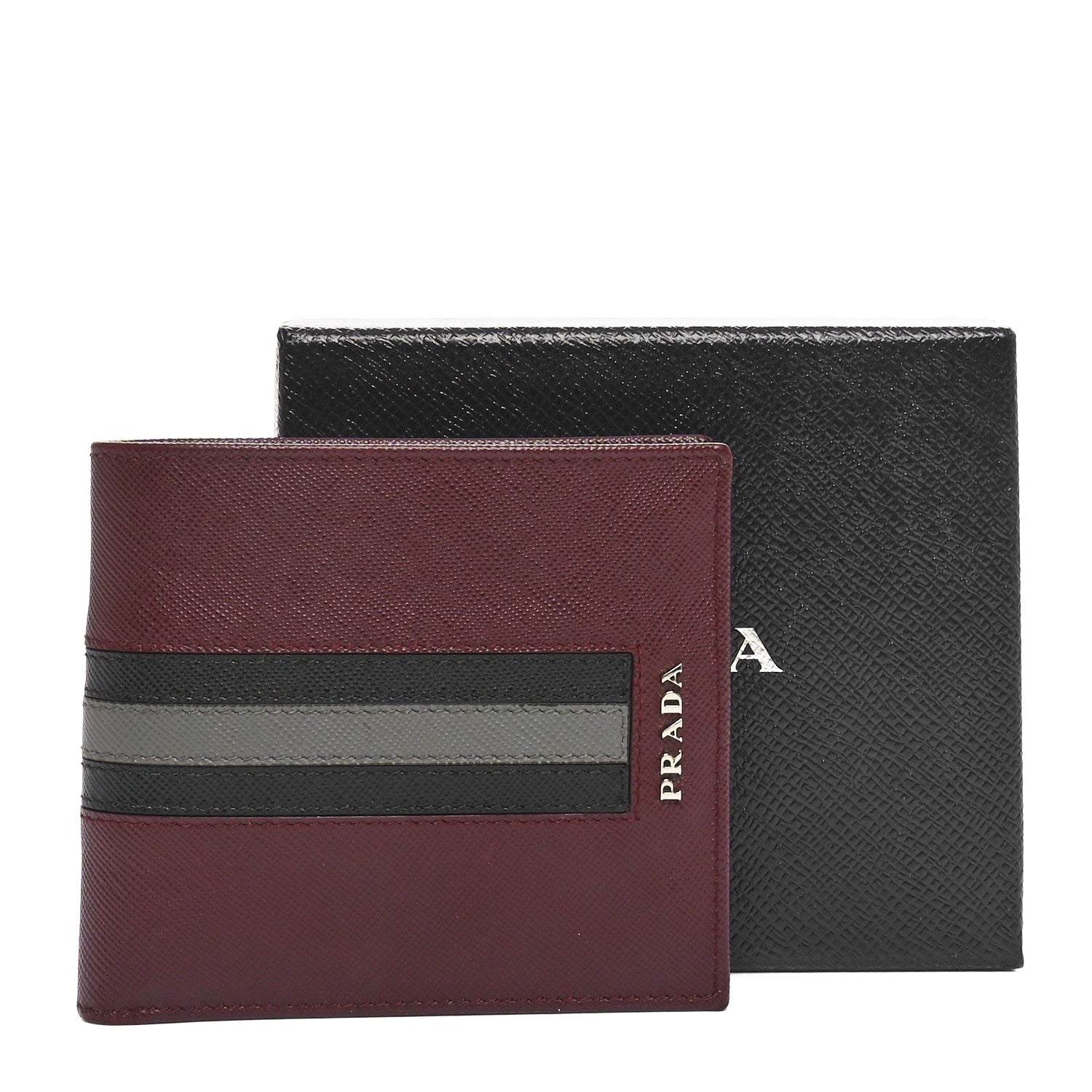 Prada Saffiano Tri-Color Bi-Fold Wallet Granato 10 of 10