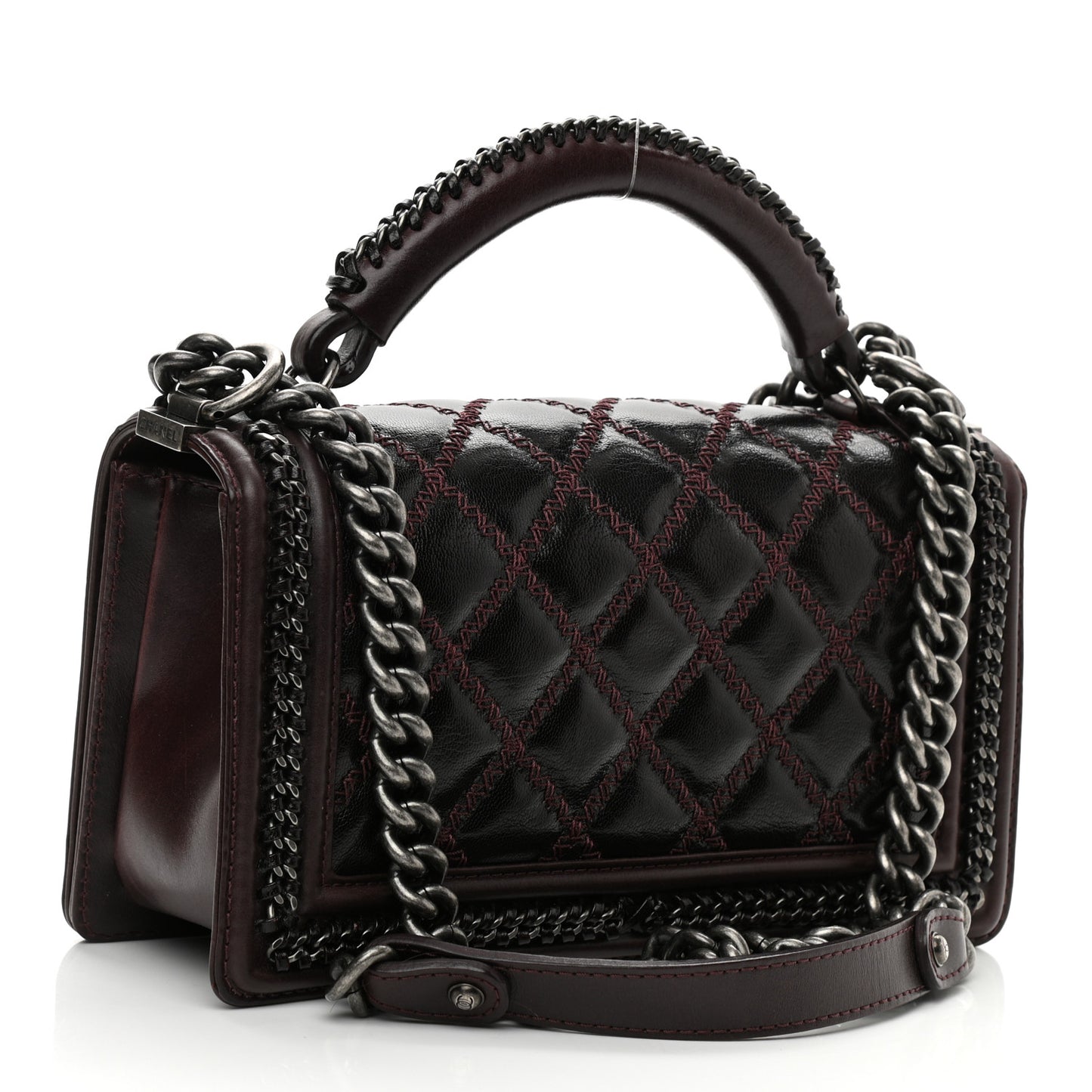 Goatskin Quilted Medium Boy Handle Flap Burgundy