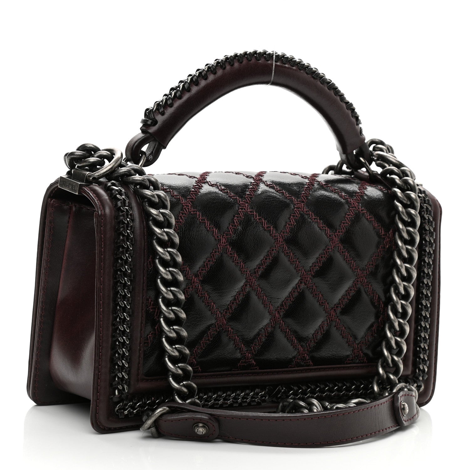 Chanel Goatskin Quilted Medium Boy Handle Flap Burgundy 3 of 12