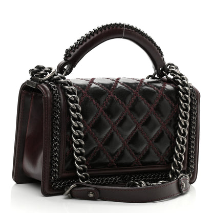 Chanel Goatskin Quilted Medium Boy Handle Flap Burgundy 3 of 12
