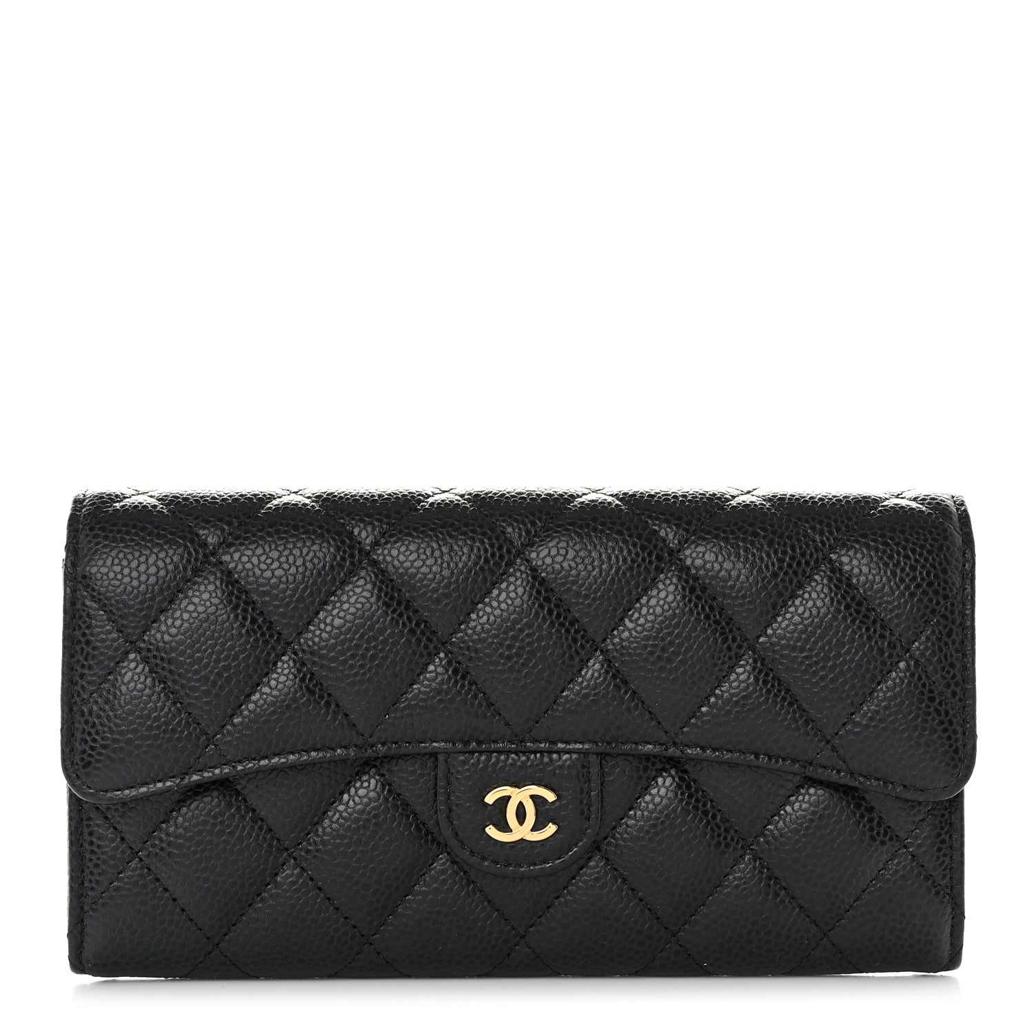 Chanel Caviar Quilted Large Gusset Flap Wallet Black 1 of 12