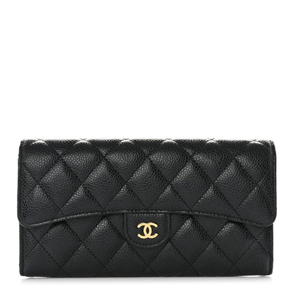 Chanel Caviar Quilted Large Gusset Flap Wallet Black 1 of 12