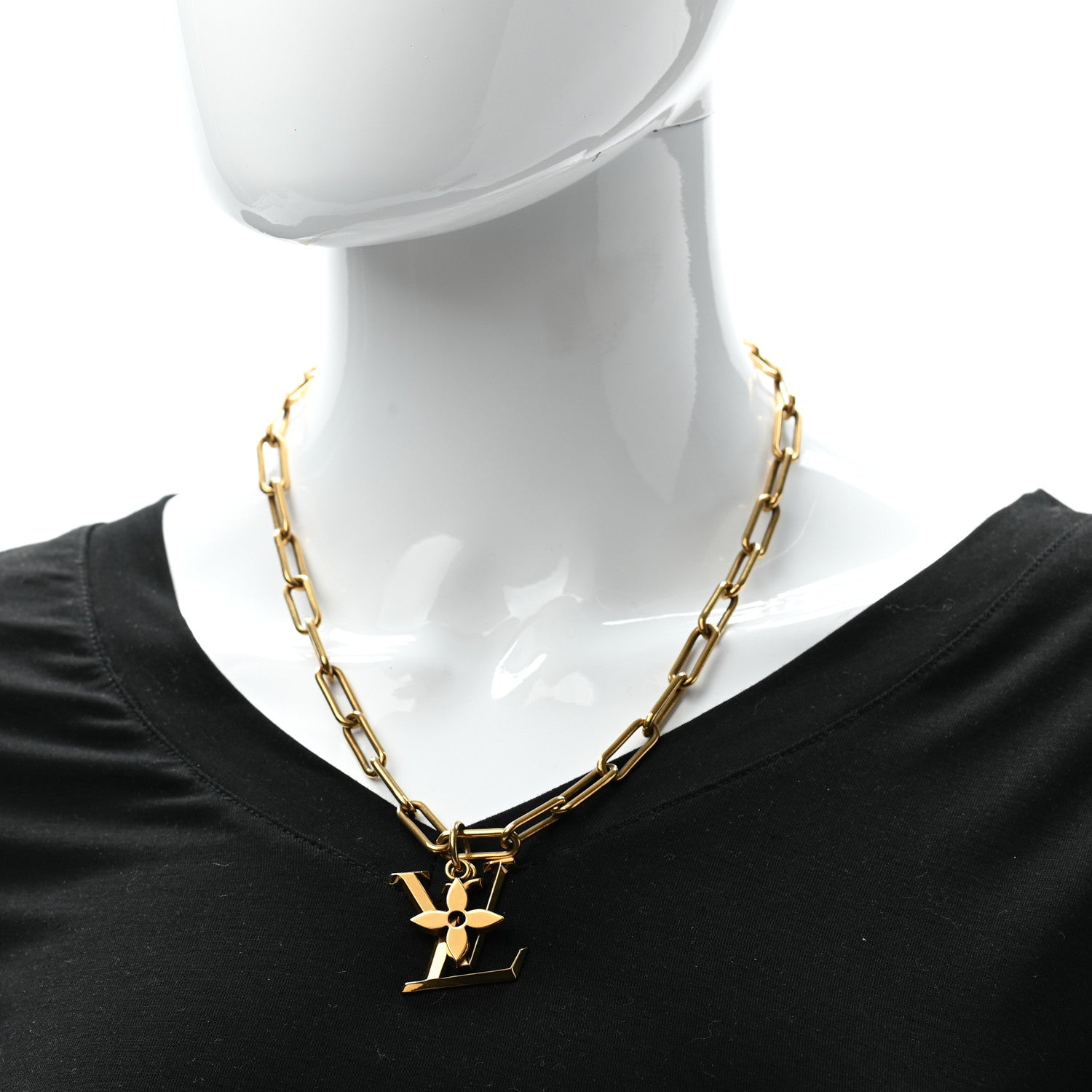 Louis Vuitton Metal LV Flower Necklace Gold 2 of 6