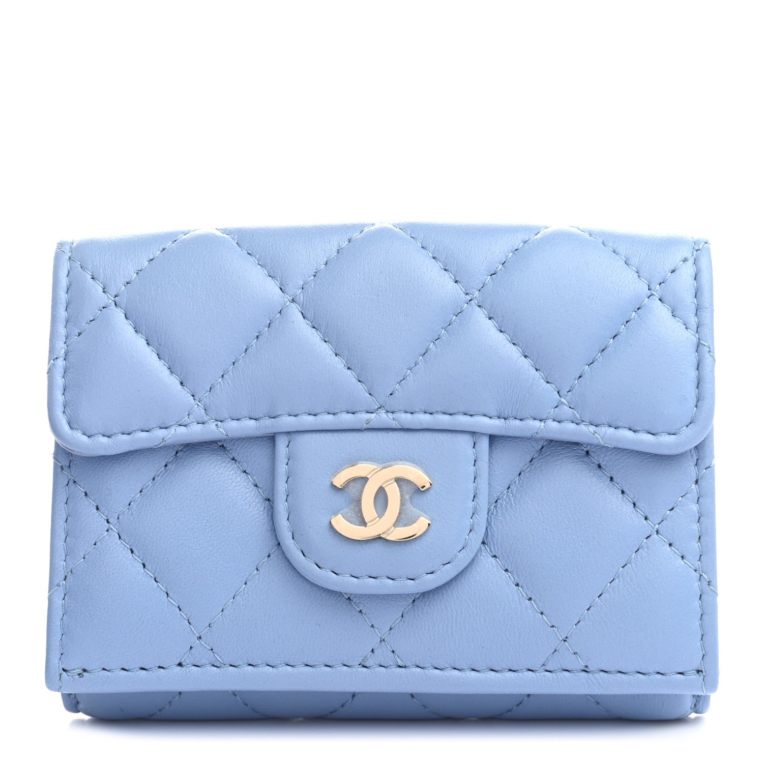 Chanel Lambskin Quilted Double Flap Wallet Light Blue 1 of 8