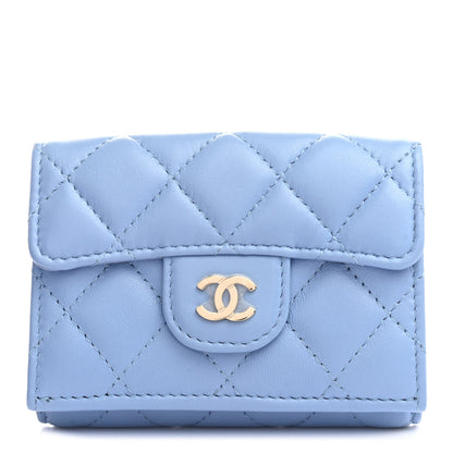 Chanel Lambskin Quilted Double Flap Wallet Light Blue 1 of 8