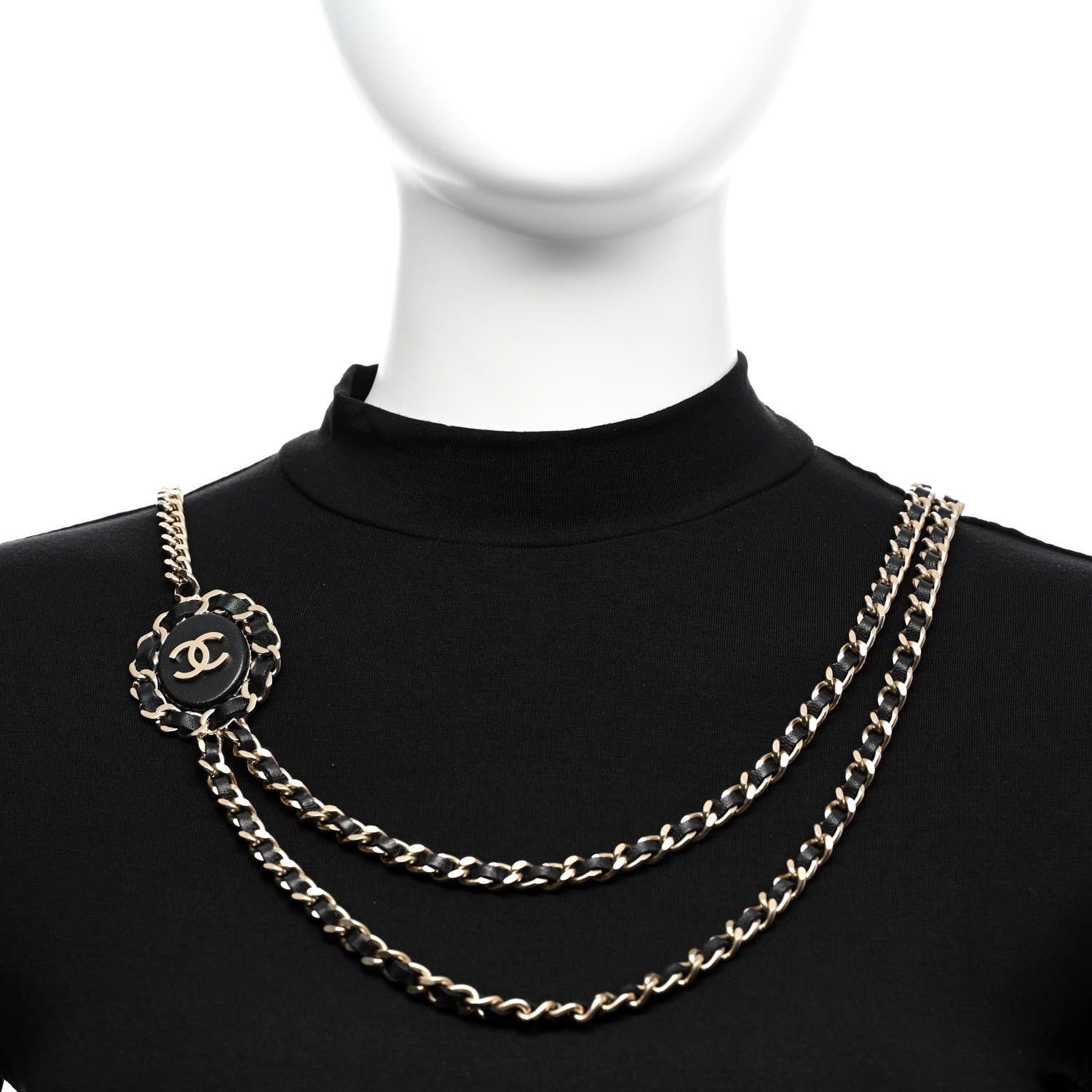 Chanel Lambskin CC Long Chain Necklace Black Gold 2 of 5