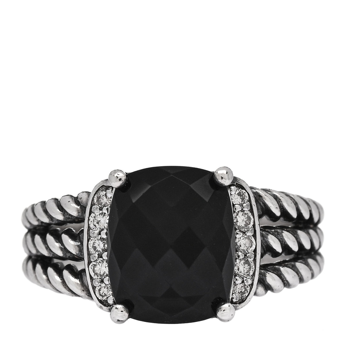David Yurman Sterling Silver Diamond Black Onyx 10mm Petite Wheaton Ring 51 5.75 1 of 4