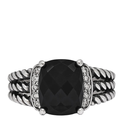David Yurman Sterling Silver Diamond Black Onyx 10mm Petite Wheaton Ring 51 5.75 1 of 4