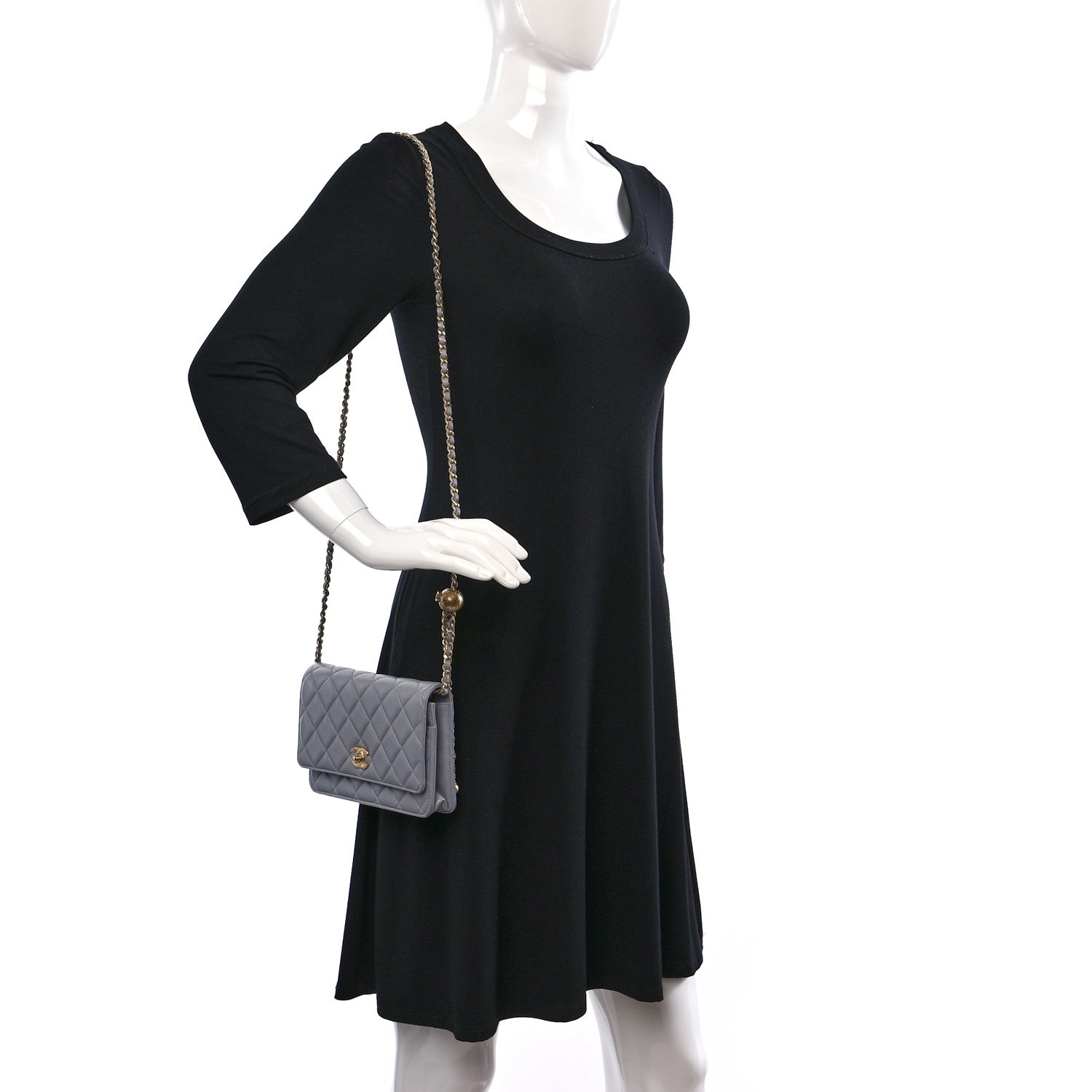 Chanel Lambskin Quilted CC Pearl Crush Wallet on Chain WOC Grey 2 of 11