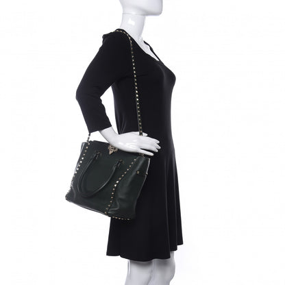 Valentino Garavani Vitello Rockstud Double Handle Tote Green 2 of 9