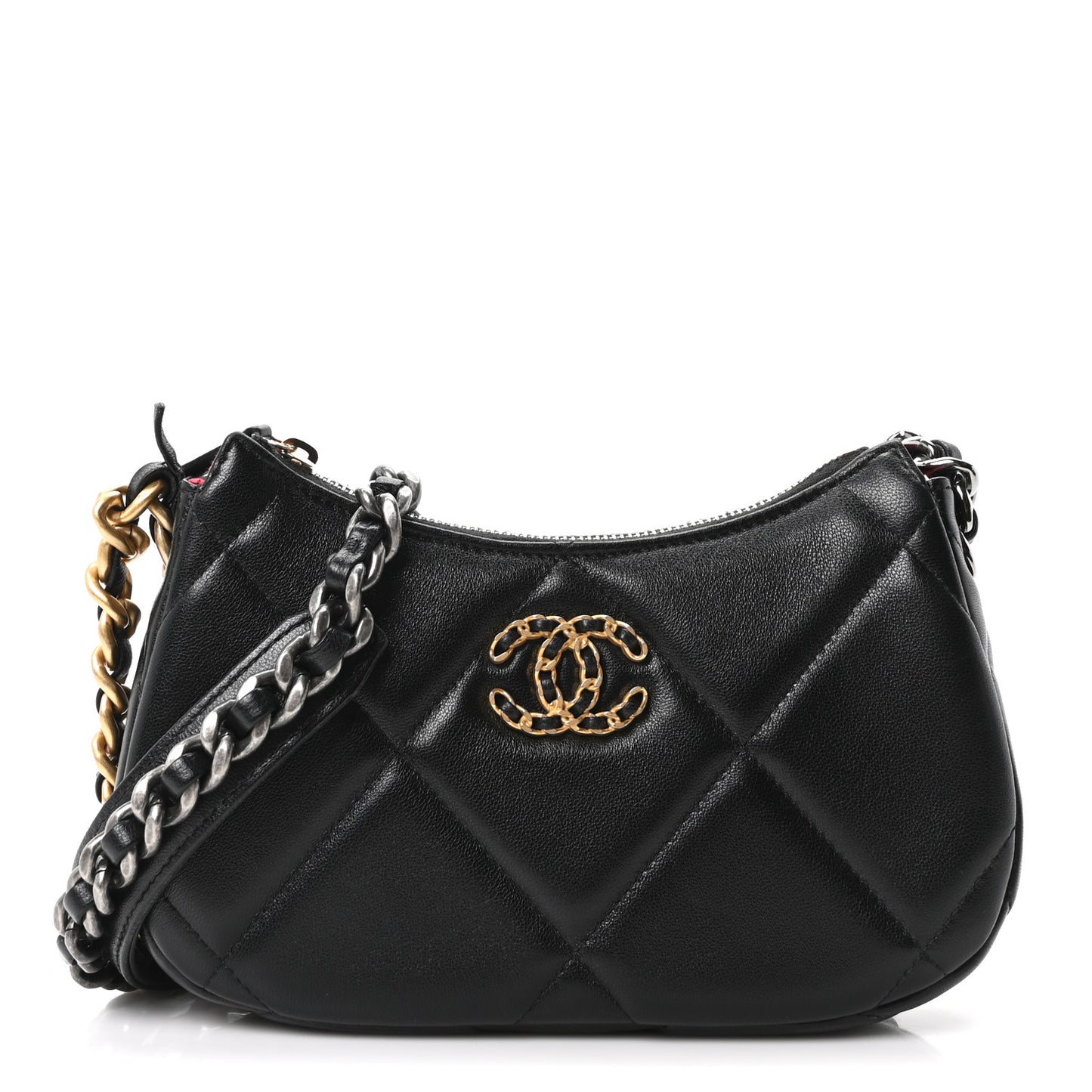Lambskin Quilted Chanel 19 Hobo Clutch With Chain Black