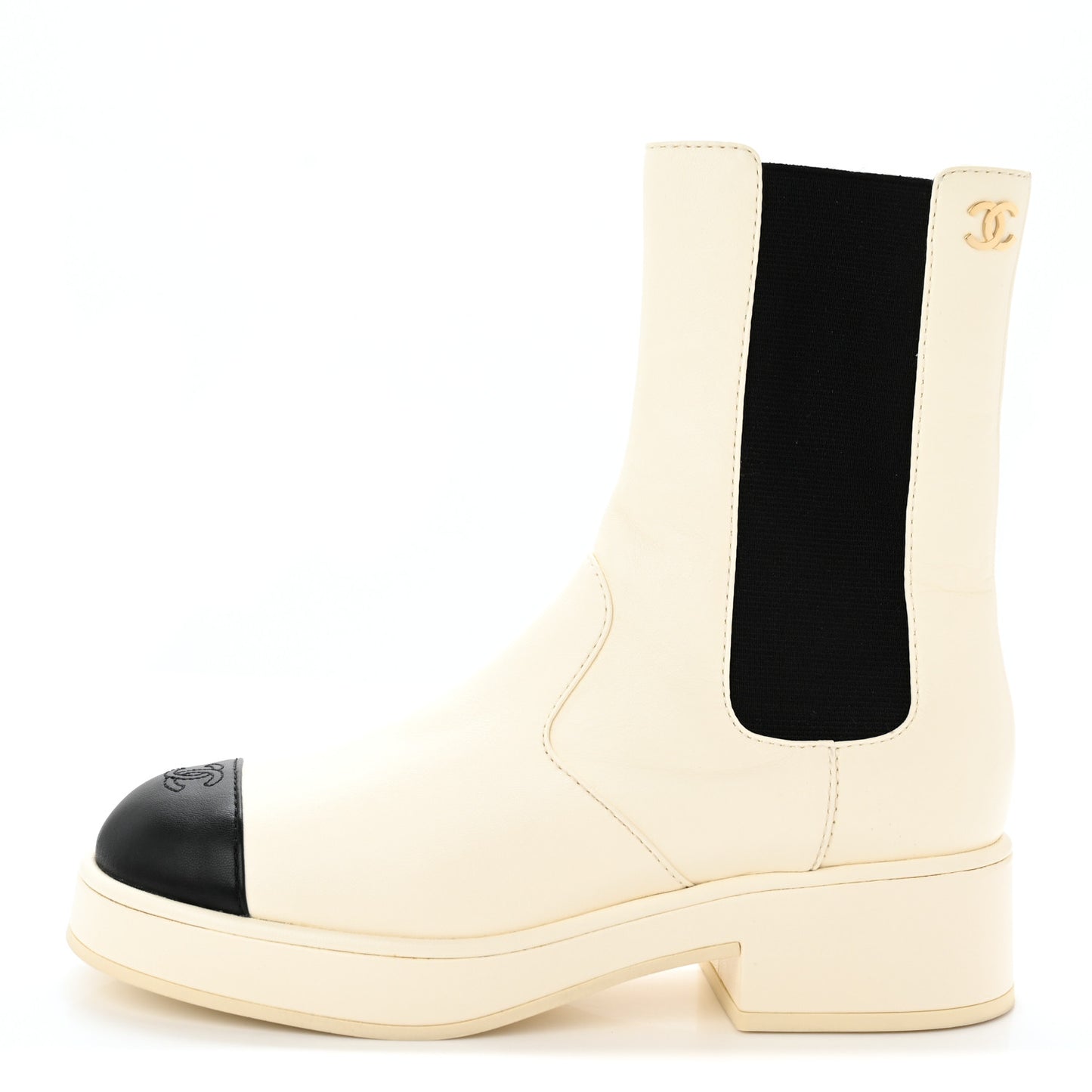 Lambskin Cap Toe Short Boots 40 Ivory Black