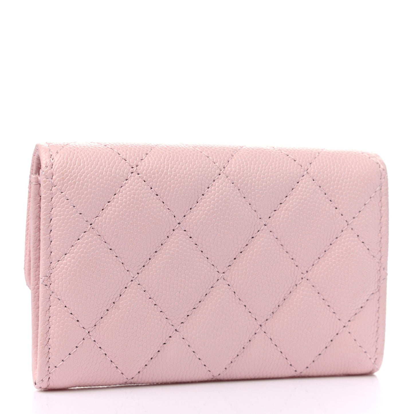 Caviar Quilted Crystal CC Flap Card Holder Pink