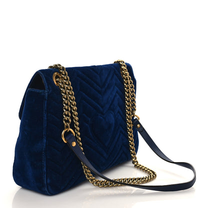 Gucci Velvet Matelasse Medium GG Marmont Shoulder Bag Cobalt Blue 3 of 16