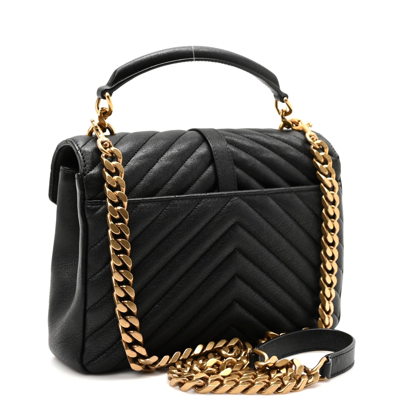 Sheepskin Matelasse Chevron Monogram Medium College Bag Black