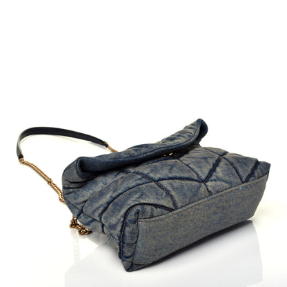 Saint Laurent Denim Quilted Toy Loulou Puffer Monogram Chain Satchel Blue Black 4 of 9