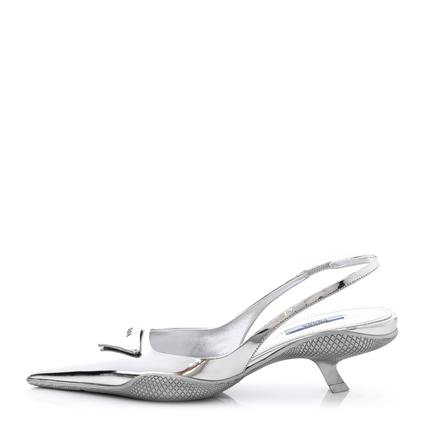 Spazzolato Triangle Logo Pointed Toe 45mm Slingback Pumps 37.5 Argento