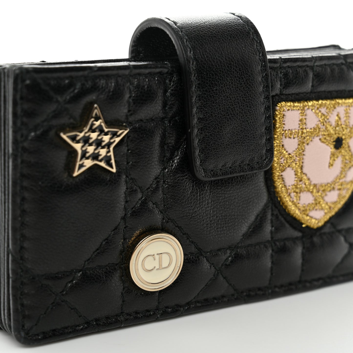 Lambskin Cannage Lucky Badges Lady Dior 5-Gusset Card Holder Black