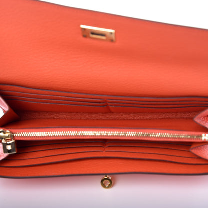 Hermes Chevre Mysore Kelly Longue Wallet Orange Poppy 6 of 24