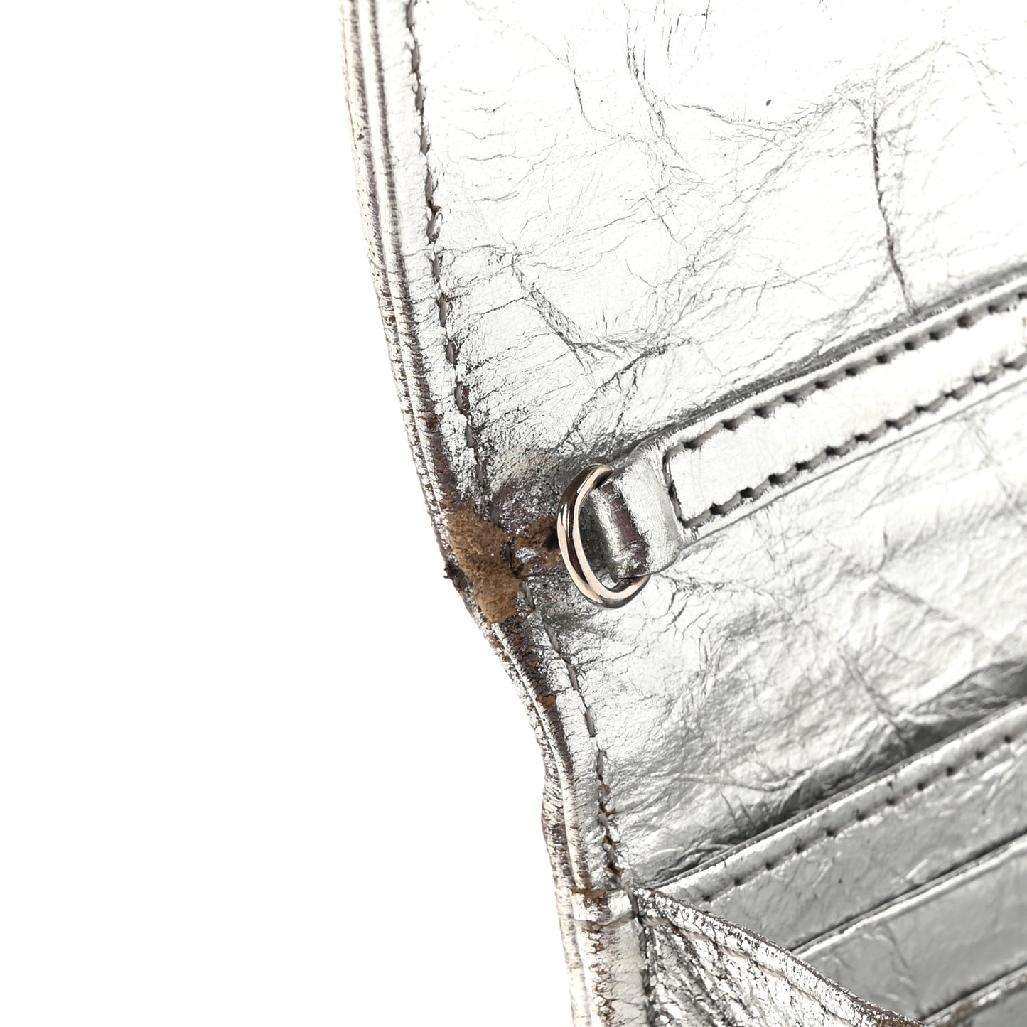Metallic Crinkled Lambskin Diorama Croisiere Chain Wallet Silver