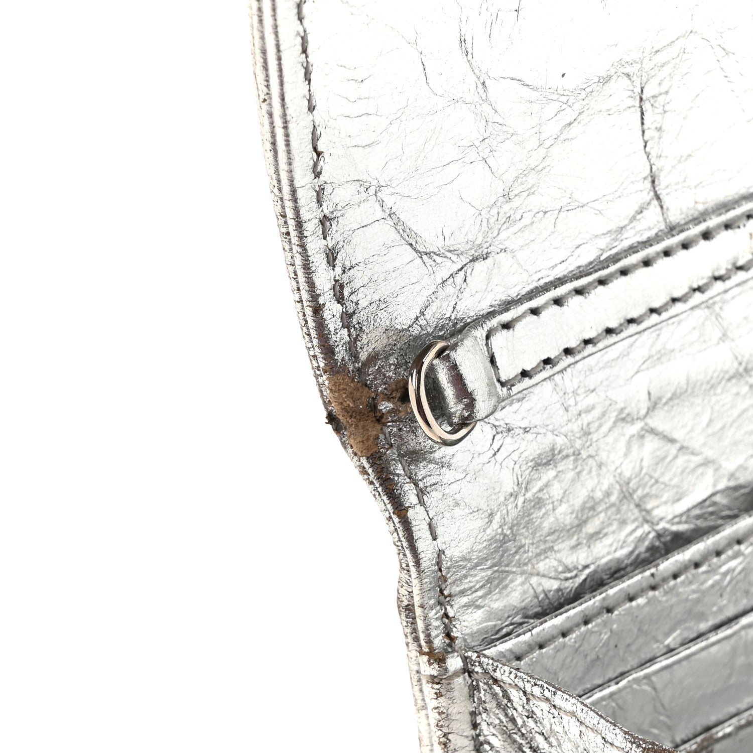 Christian Dior Metallic Crinkled Lambskin Diorama Croisiere Chain Wallet Silver 18 of 18