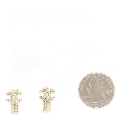 Chanel Metal Crystal Quilted CC Hoop Earrings Gold 2 of 5