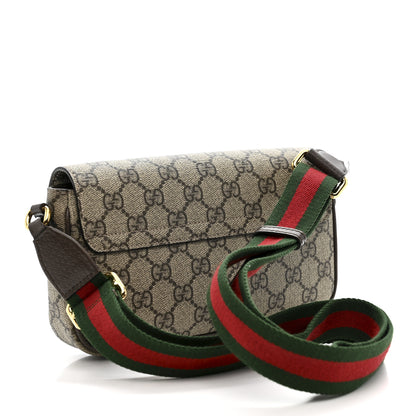Gucci GG Supreme Monogram Textured Dollar Calfskin Web Mini Ophidia Envelope Shoulder Bag Beige Ebony New Acero 3 of 11