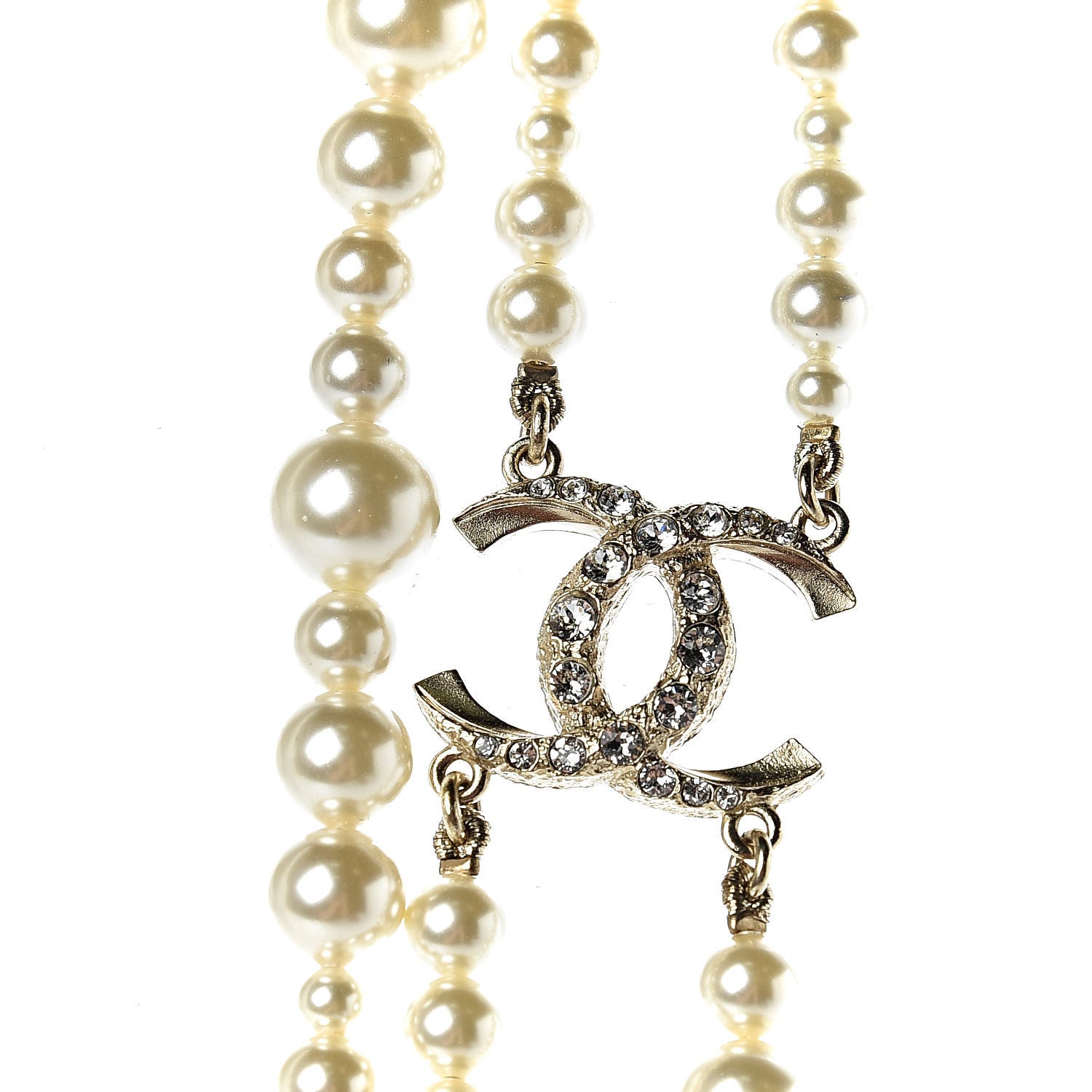 Chanel Graduated Pearl Crystal CC Multi Strand Necklace Gold 4 of 6