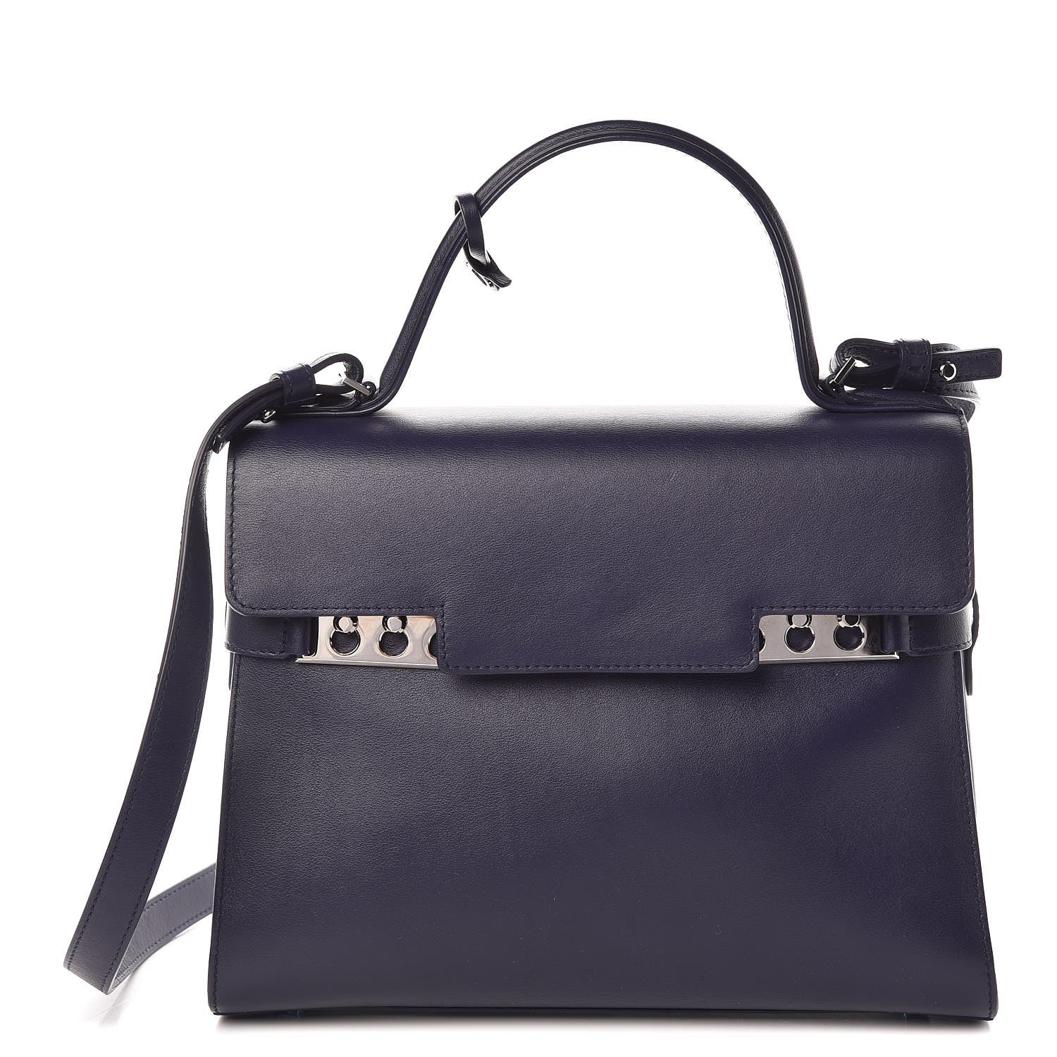 Delvaux Calfskin MM Tempete Satchel Navy 1 of 7