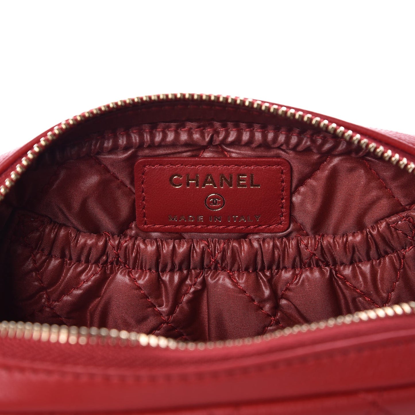 Caviar Quilted Small Curvy Pouch Cosmetic Case Dark Red