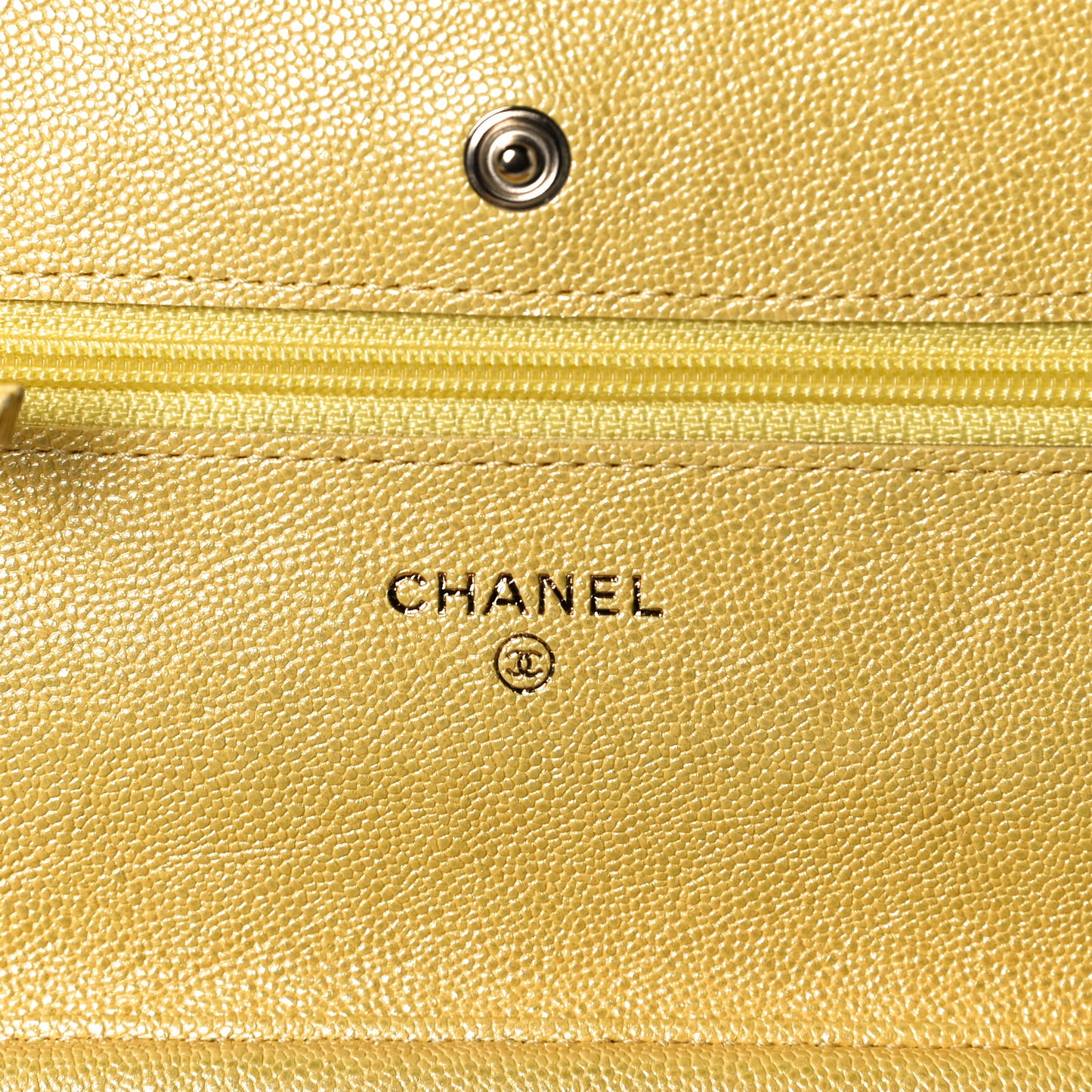 Iridescent Caviar Quilted Wallet on Chain WOC Yellow