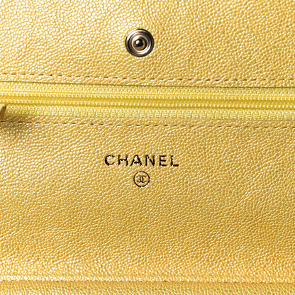 Chanel Iridescent Caviar Quilted Wallet on Chain WOC Yellow 4 of 9