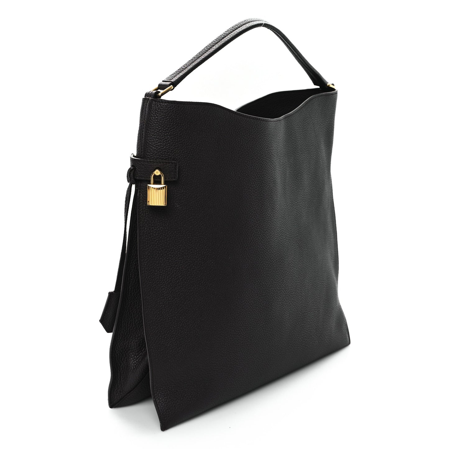 Pebbled Calfskin Large Alix Padlock Zip Hobo Bag Dark Brown