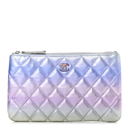 Chanel Gradient Metallic Calfskin Quilted Cosmetic Case Silver Blue Yellow Purple 1 of 7